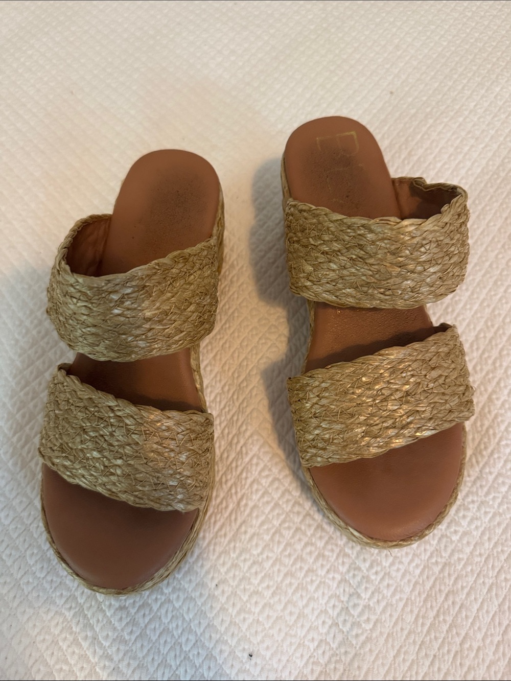 Braided Double-Strap Slide Sandals in Natural Tan